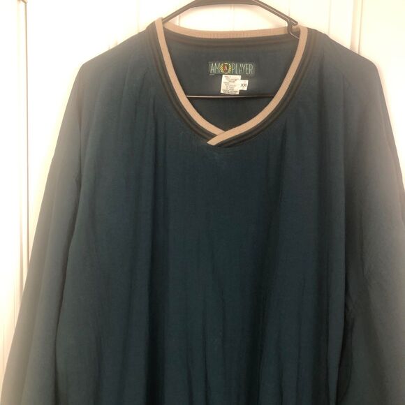 Vintage AM Player Golf Windbreaker Pullover XXL Oversized Green V-Neck Preppy - Picture 2 of 8